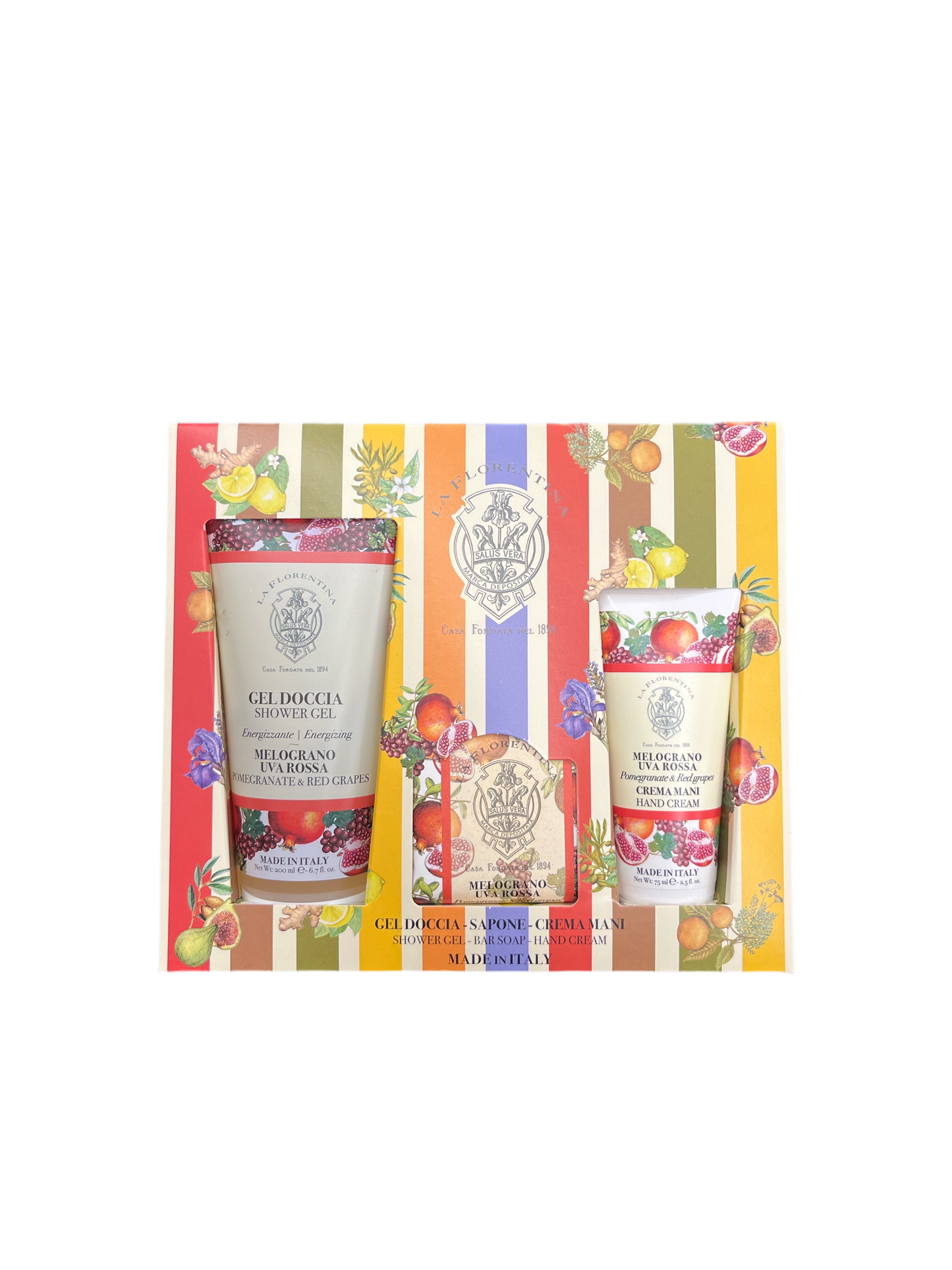 La Florentina Gel Doccia 200 ml.+ Crema mani 75 ml+Sapone 106G. Melograno-Uva Rossa - FISSI