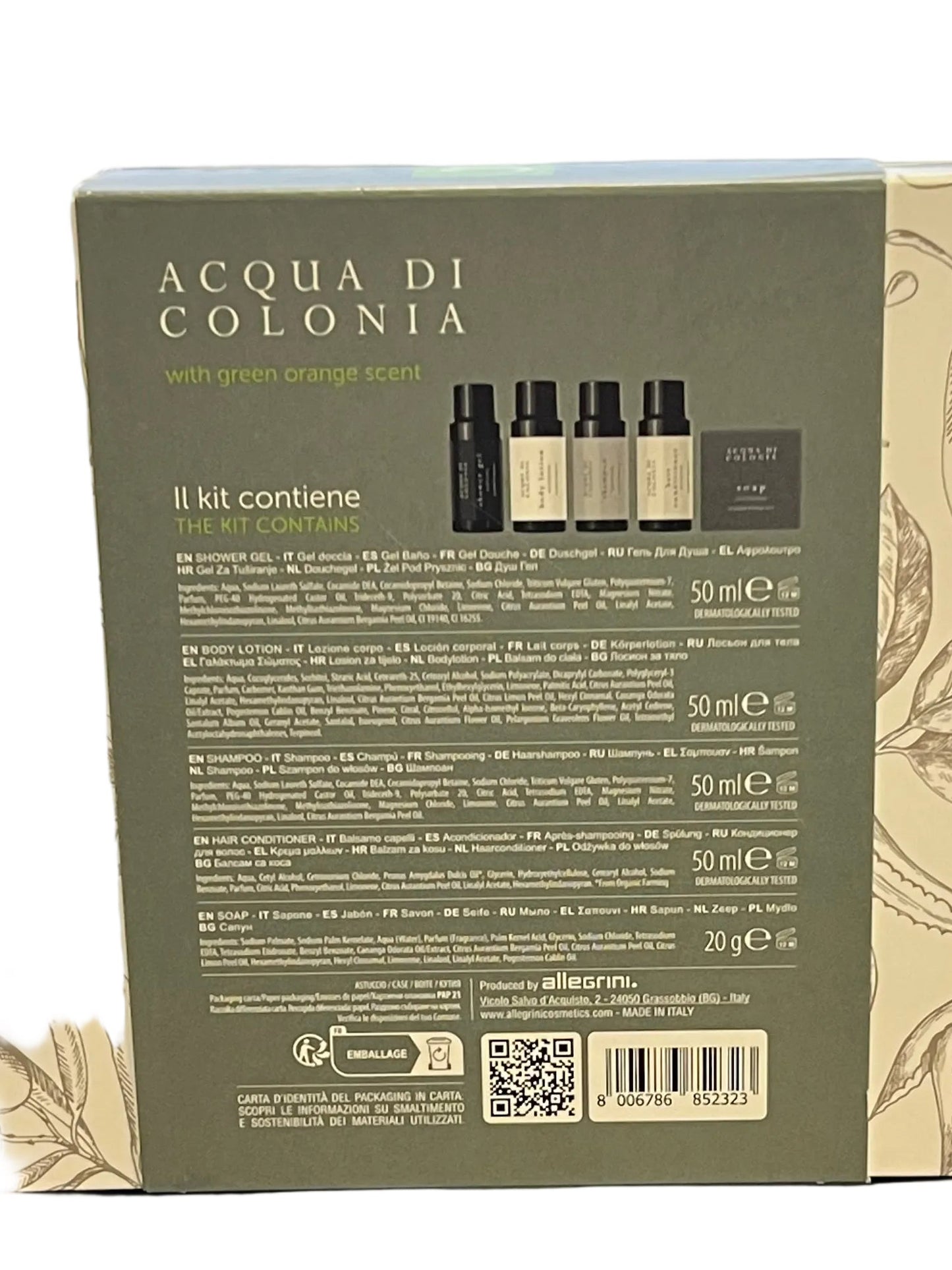 Kit Viaggio Acqua Colonia 5 pz. Profumo Arancia Verde - ALLEGRINI