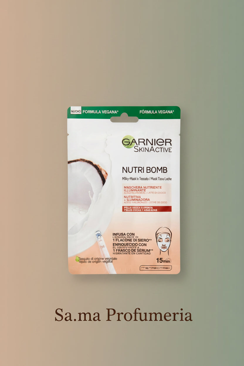 GARNIER - Skinactive Maschera Tessuto Nutri Bomb Nutriente e Illuminante con Latte di Cocco per Pelli Secche e Spente