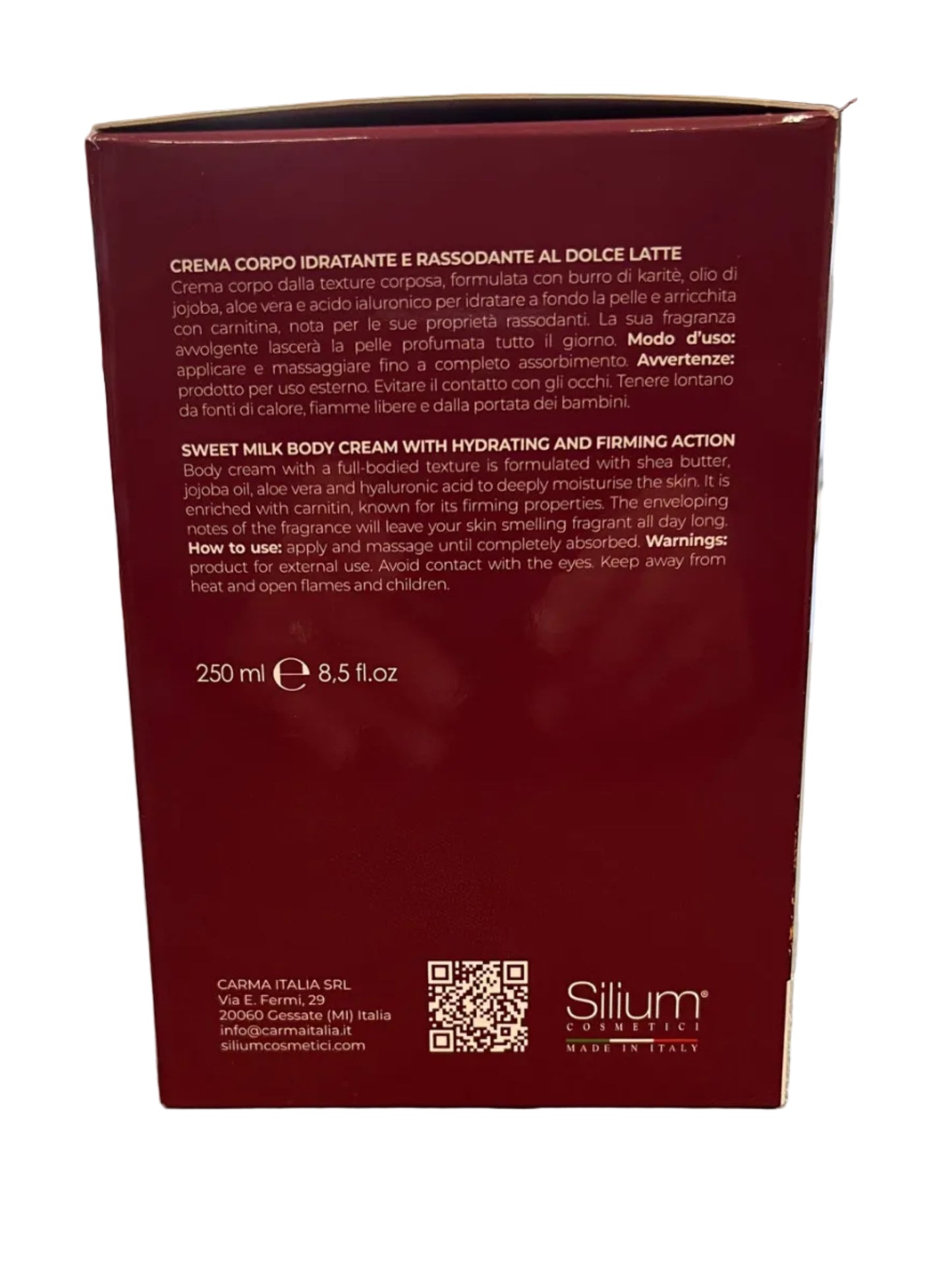 Crema Corpo 250 ml.Vaso + Profumo Capelli 50 ml. Dolce Latte - SILIUM