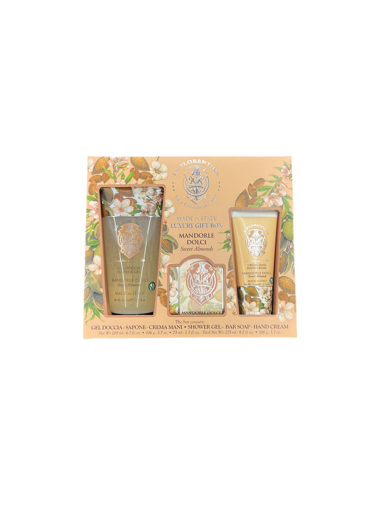 La Florentina Gel Doccia 200 ml.+ Crema mani 75 ml+Sapone 106G. Mandorle Dolci - SAPONERIE FISSI