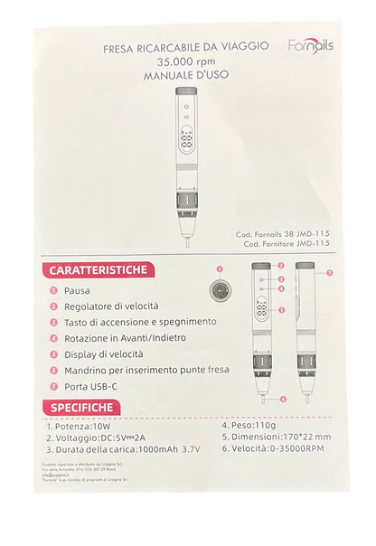 Levigatrice Unghie da Viaggio Professionale 35000 RPM Fornails - URAGME