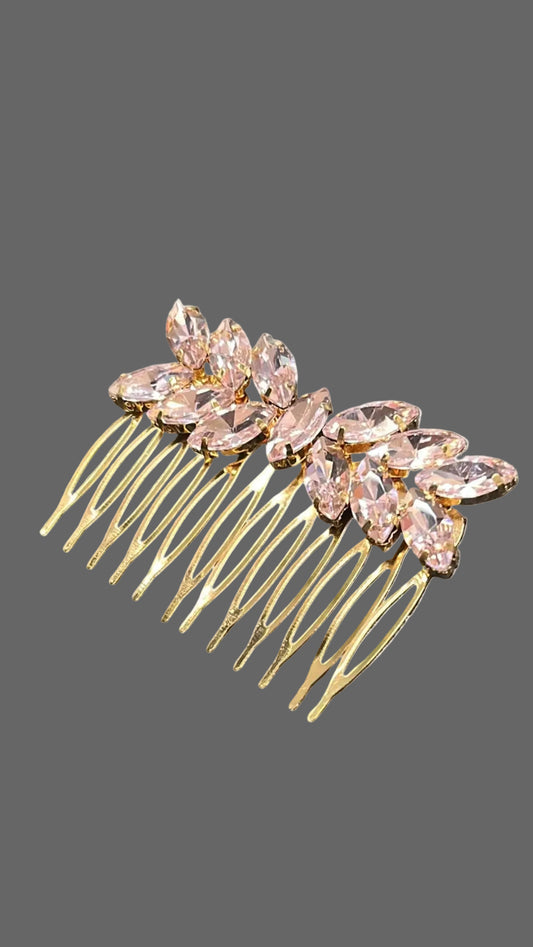 Pettinino Dorato Decorativo con Strass Cristallo Rosa Art/100