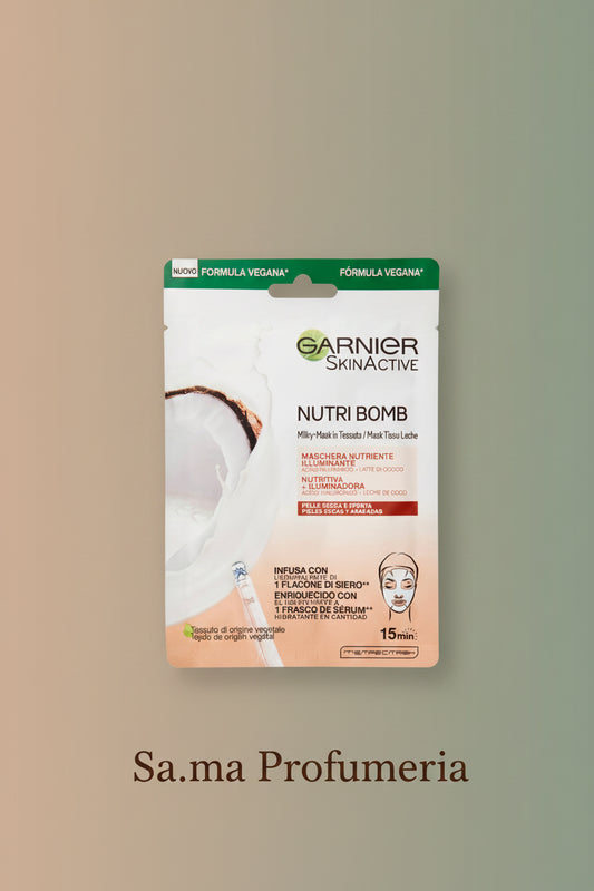 GARNIER -  Skinactive Maschera Tessuto Nutri Bomb Nutriente e Illuminante con Latte di Cocco per Pelli Secche e Spente