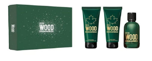 Wood Green2 Coffret Eau de Toilette 100 ml+Bagno 100 ml+ Dopobarba Crema 100 ml. + DSQUARED